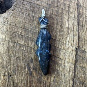 Black Spotted Jasper Fishing Drum Fish .925 Silver Bail Necklace Pendant